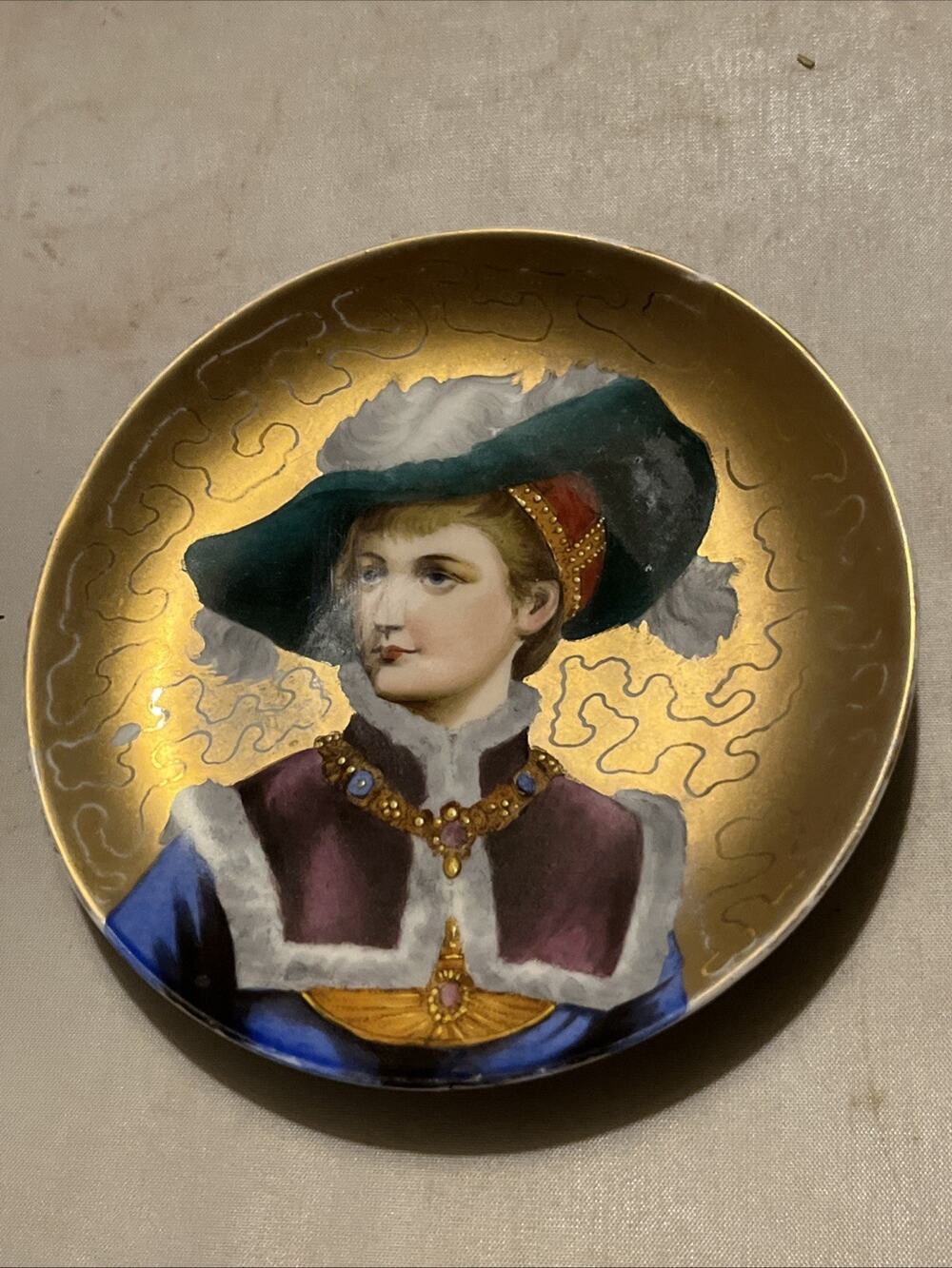 Antique Portrait Plate 4.75 Inch Gold Trim Decorative China Collectible